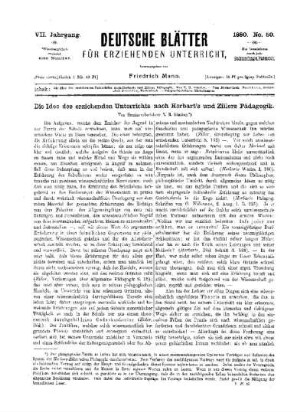 Die Idee des erziehenden Unterrichts nach Herbart's und Zillers Pädagogik