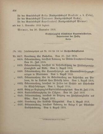 Nr. 183: Inhaltsverzeichnis aus Nr. 104 bis 106 des Reichs-Gesetzblattes