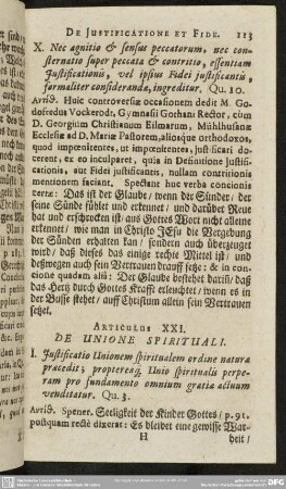 Articulus XXI. De Unione Spirituali