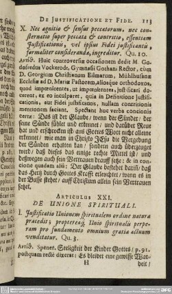 Articulus XXI. De Unione Spirituali
