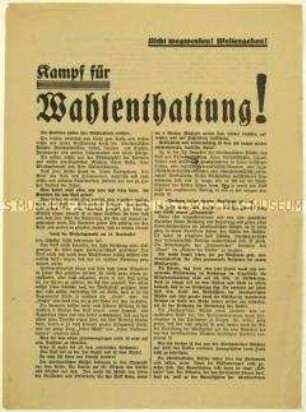 Aufruf des Tannenbergbundes zur Stimmenthaltung bei der Reichstagswahl 1930