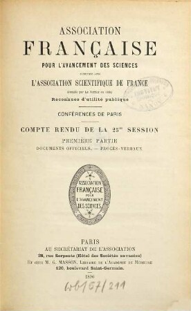 Comptes rendus de la ... session. 25. 1896, Partie 1