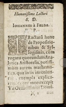 Humanissimo Lectori S. D. Johannes a Felde.