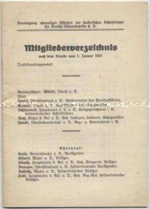 Mitgliederverzeichnis der Vereinigung ehemaliger Offiziere der Kaiserlichen Schutztruppe für Deutsch-Südwestafrika vom 1. Januar 1937