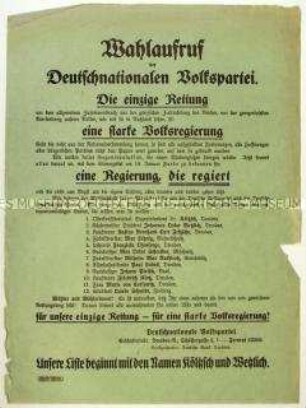 Aufruf der Deutschnationalen Volkspartei zur Wahl der Nationalversammlung 1919