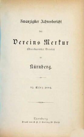 Jahresbericht des Vereins Merkur in Nürnberg. 20. 1881, 31. März