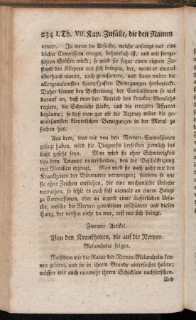 Zweyter Artikel. Von den Krankhkeiten, die auf die Nerven-Melancholie folgen.