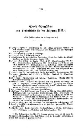 Sach-Register zum Centralblatt für den Jahrgang 1883