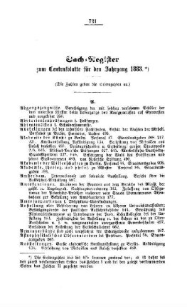 Sach-Register zum Centralblatt für den Jahrgang 1883