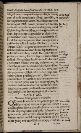 Caput XIX. De Rebus factisque memorabilibus