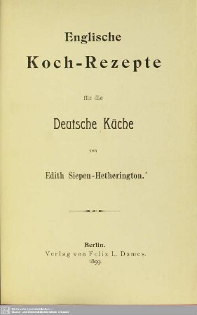 Englische Koch-Rezepte für die deutsche Küche