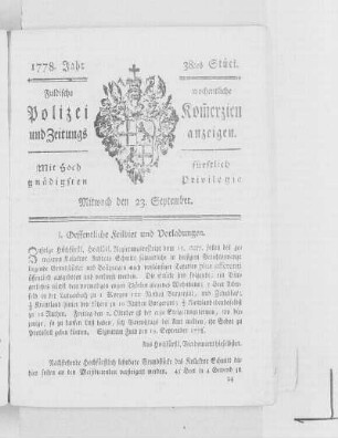 38tes Stück., Ausgabe vom 23. September 1778