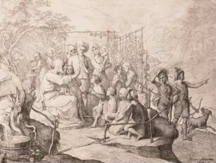 Mönch, Kinder lehrend : Schnorr von Carolsfeld, Julius (1794-1872): Mönch, Kinder lehrend. Zeichnung, 1814. Dresden: Kupferstich-Kabinett (erworben 1847)