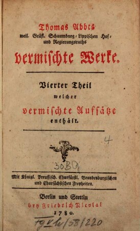 Thomas Abbts ... vermischte Werke, 4. Vermischte Aufsätze