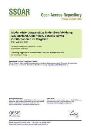 Modularisierungsansätze in der Berufsbildung: Deutschland, Österreich, Schweiz sowie Großbritannien im Vergleich