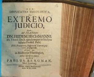 Disputatio Theologica, De Extremo Judicio