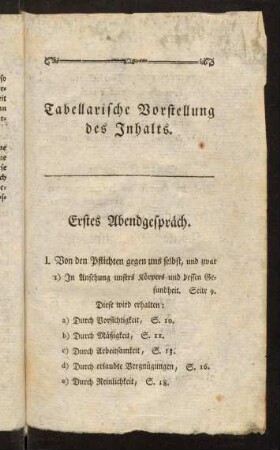 Tabellarische Vorstellung des Inhalts