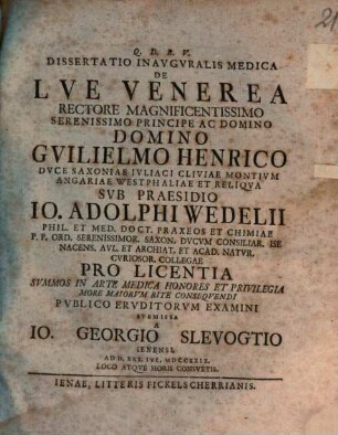 Diss. inaug. med. de lue venerea