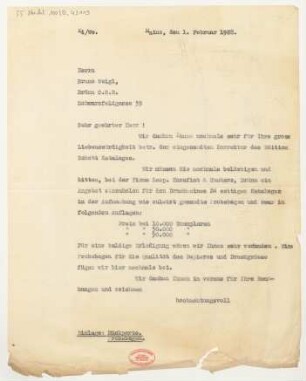 Brief an Bruno Weigl : 01.02.1928