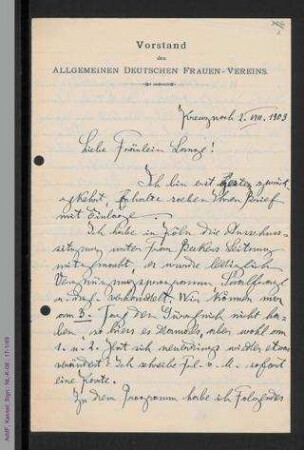 Brief von Elsbeth Krukenberg an Helene Lange
