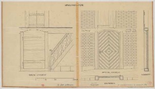Osterwick (Kreis Coesfeld): Hof Averkamp. Speichertür (Grundriss, Ansichten, Schnitt)