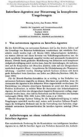 Interface-Agenten zur Steuerung in komplexen Umgebungen