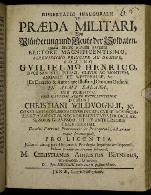 Dissertatio Inauguralis De Præda Militari