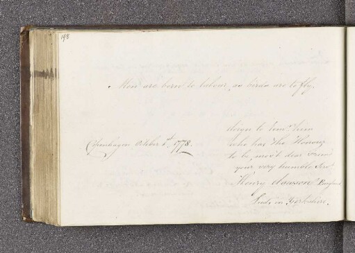 Henry Dawson. - Incipit: Men are born to labour, birds are to fly. - Kopenhagen, 07.10.1778