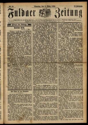 Erste Ausgabe vom Sonntag, den 06. März 1892.
