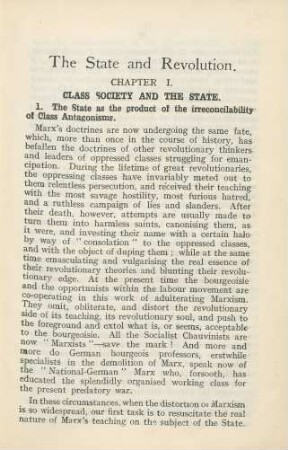 Chapter I. Class Society And The State.