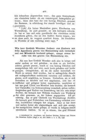 Wie herr Gotfridt Wernher freiherr zue Zimbern mit fröle Appollonia grevin von Hennenberg sich vermehelt...