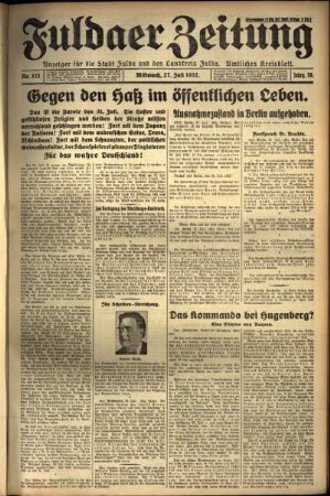 Erste Ausgabe vom Mittwoch, den 27. Juli 1932.