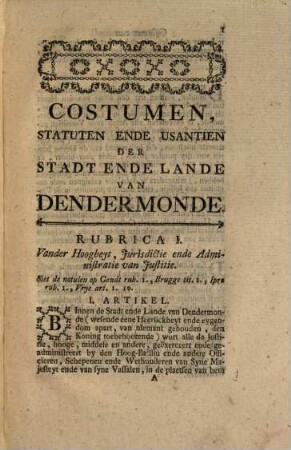 Costumen Der Stede Ende Lande Van Dendermonde