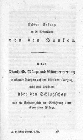 Achter Anhang zu der Abhandlung von den Banken.