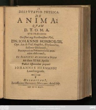 Disputatio Physica De Anima