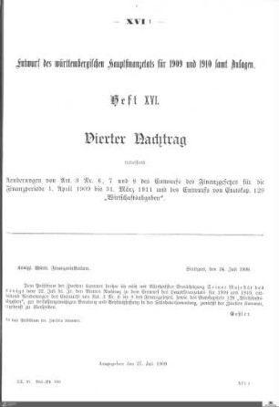 Hauptfinanzetat 1909-1910, Heft 16