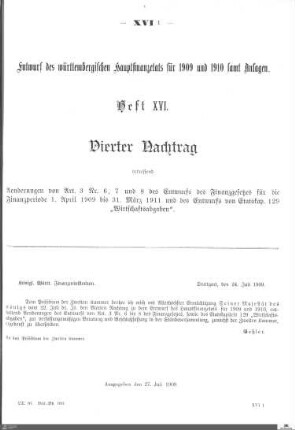 Hauptfinanzetat 1909-1910, Heft 16