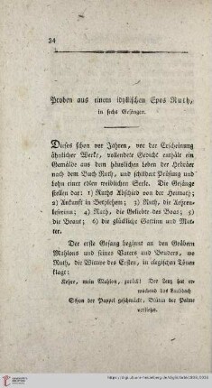 Proben aus einem idyllischen Epos Ruth, in sechs Gesängen