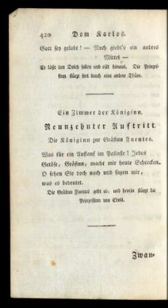 Ein Zimmer der Königinn. Neunzehnter Auftritt. Die Königinn zur Gräfinn Fuentes