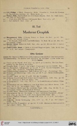 III. Teil: Moderne Graphik (Nr. 343 - 446)