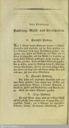 Achte Abtheilung. Pudding-, Mehl- und Eierspeisen