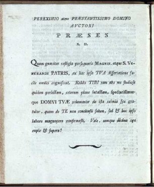 pereximio atque Praestantissimo Domino Auctori ...
