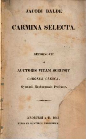 Jacobi Balde carmina selecta