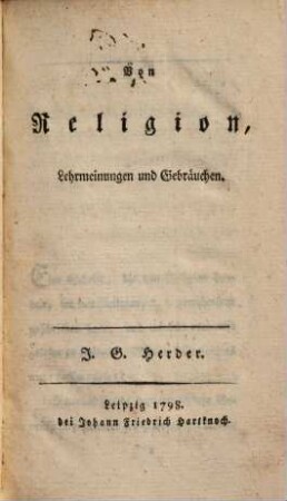 Von Religion, Lehrmeinungen & Gebräuchen