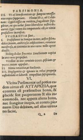 VI. Vicina Parsimoniae vel potius eadem virtus est Aytapkeia ...