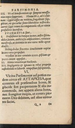 VI. Vicina Parsimoniae vel potius eadem virtus est Aytapkeia ...