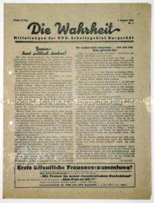 Erste Ausgabe des Mitteilungsblattes der KPD für die Einwohner von Burgstädt