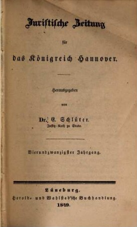 Juristische Zeitung für das Königreich Hannover. 24. 1849