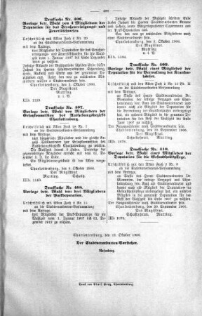 In nicht öffentlicher Sitzung. (406,407,408,409,410.), 12. Oktober 1906