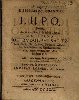 Dissertatio Solennis De Lupo